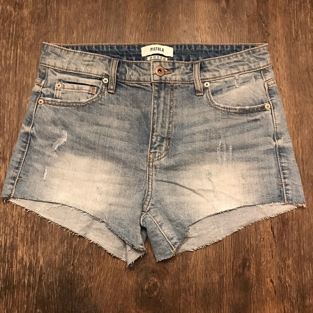 new! PISTOLA Distressed Denim Cutoff Short Raw Hem